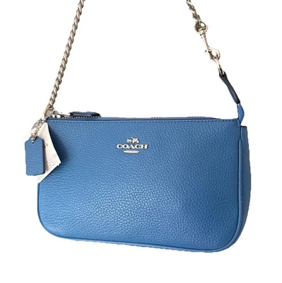 Coach Nolita 19 Wristlet Clutch Purse Wallet Bag Leather Silver / Lapis # 53077 - Image 1 of 4