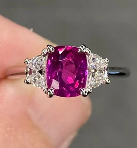 950 Platinum 3.80 Ct Cushion Cut Lab Grown Pink Sapphire Gemstone Wedding Ring - Picture 1 of 9