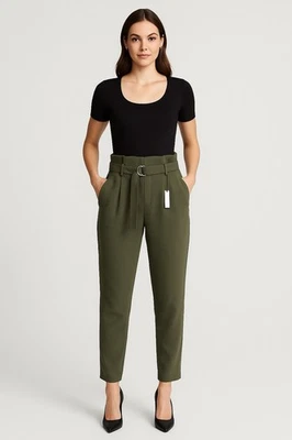 Express NWT Stylist Ankle Super High Rise Paperbag Pants Green Size 14S - Image 1 of 4