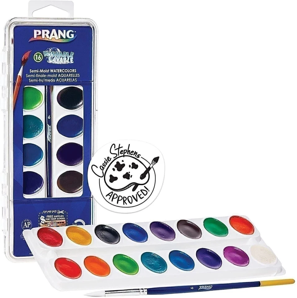 Prang Washable Watercolor Set 8 Classic Colors With Brush Assorted (80525)