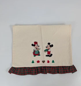 Vtg Embroidered Mickey Minnie Mouse Holiday Baking Kitchen Towel Plaid Ruffle - Picture 1 of 6