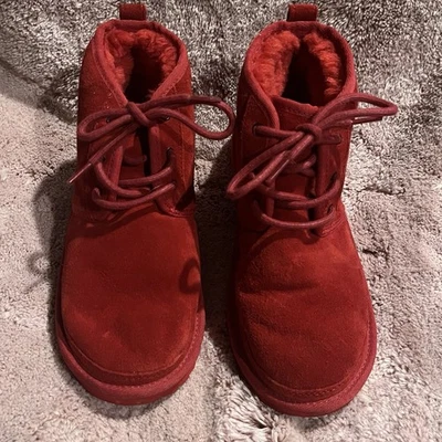 UGG Neumel Shoes Womens Size 5 Red Suede Lace Up Sheepskin Ankle Boots 17320K - Image 1 of 4