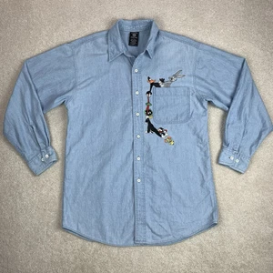Vintage Warner Bros Studio Store Looney Tunes Light Wash Denim Blue Shirt S - Picture 1 of 14