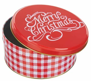 6" Round Metal Christmas Tin - Merry Christmas Plaid - Picture 1 of 2