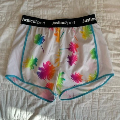 Justice girls size L 12 14 running shorts white multicolor palm trees summer  - Image 1 of 4