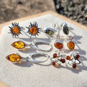 WHOLESALE JOB LOT 5 Baltic Amber & 925 Solid Sterling Sterling Silver EARRINGS - Picture 1 of 11
