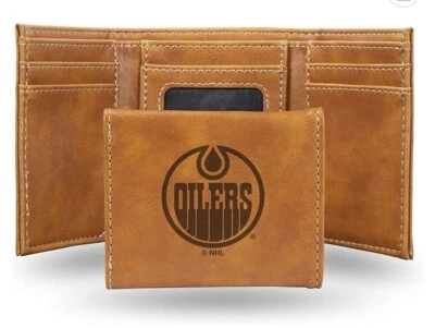 Edmonton Oilers NHL Laser Engraved Brown Trifold Wallet C3 - Image 1 of 4