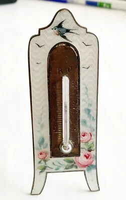 Antiguo termómetro miniatura Art Nouveau esmalte plateado  Foto 1 de 4
