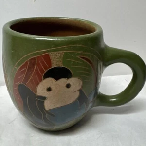 Handcarved Toucan Sea Turtle Hummingbird Design Pottery Red Clay Mug Nigerian - Picture 1 of 9