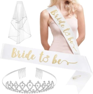 Bachelorette Party Bride To Be Decorations Kit Bridal Shower Sash Tiara Veil - Picture 1 of 8