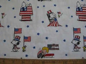Peanuts Snoopy Patriotic July 4 White USA Flag Fabric Fat Quarter 18" x 21" - Picture 1 of 4