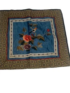 Chinesischer Textil Kissenbezug, Vogel, Floral, Seide, Samt, Grün Blau Orange - Bild 1 von 14