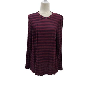 NEW! Clara Collins Long Sleeve Top Shirt Soft Striped Purple Wine Red Stretch L - Picture 1 of 7