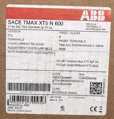 HOUSTON STOCK NUEVO ABB XT5NU360BBYN000XXX RELIAGEAR XT5N 600 AMP ENVÍO GRATUITO 2 Foto 1 de 4