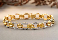 Real 925 Silver Women 4Ct Simulated Diamond Tennis Bracelet Two-tone Gold Plated