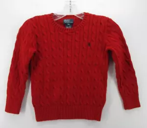 Ralph Lauren Polo Sweater Boys 7 Red Pullover Blue Pony Logo Preppy Cable Knit - Picture 1 of 10