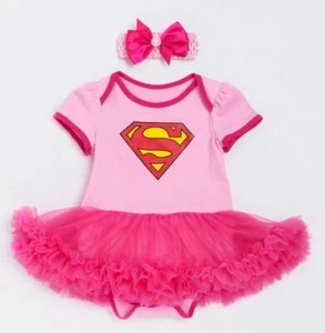 Baby Girls Superman Supergirl Pink Romper Tutu Costume free headband Size 000-2 - Picture 1 of 4