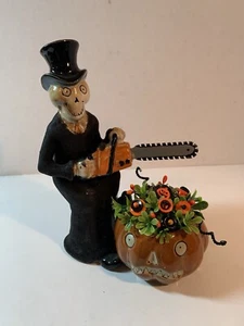 Vintage Knopfstrauß-Skelton Kettensäge-Herbst~Herbst~Halloween~Bauernhaus~Land - Bild 1 von 6