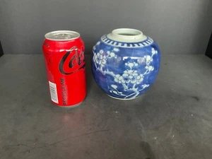 Antiguo tarro chino de jengibre azul y blanco Prunus marca de doble anillo - Imagen 1 de 10