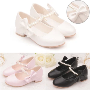Kids Girls Princess Shoes Wedding Party Toddler Flats Leather School Shoes Size - Picture 1 of 14