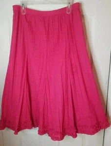 Orvis Pink Midi Skirt Womens Size 14 Ruffle Trim Lined Pull On - Picture 1 of 9