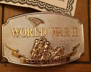 Makellose 1990 WWII Gedenk Gürtelschnalle mit Gold Overlay + Echtheitszertifikat - Bild 1 von 3
