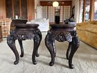 Vintage Asian Chinese Carved Wooden Barrel Stool Table Stand PAIR  18' Tall