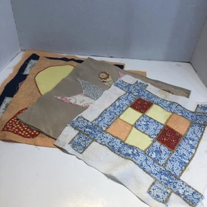 7 Machine Appliqued Quilt Blocks 12" 12.5" Double Knit Calico 1960's-1970's - Picture 1 of 10