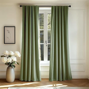 Velvet Blackout Curtains Green Thermal Insulated Drapes for Bedroom Living Room - Picture 1 of 8