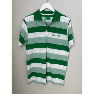 Celtic Football Club Soccer Stripped Polo Size Medium Green White Sports - Picture 1 of 6