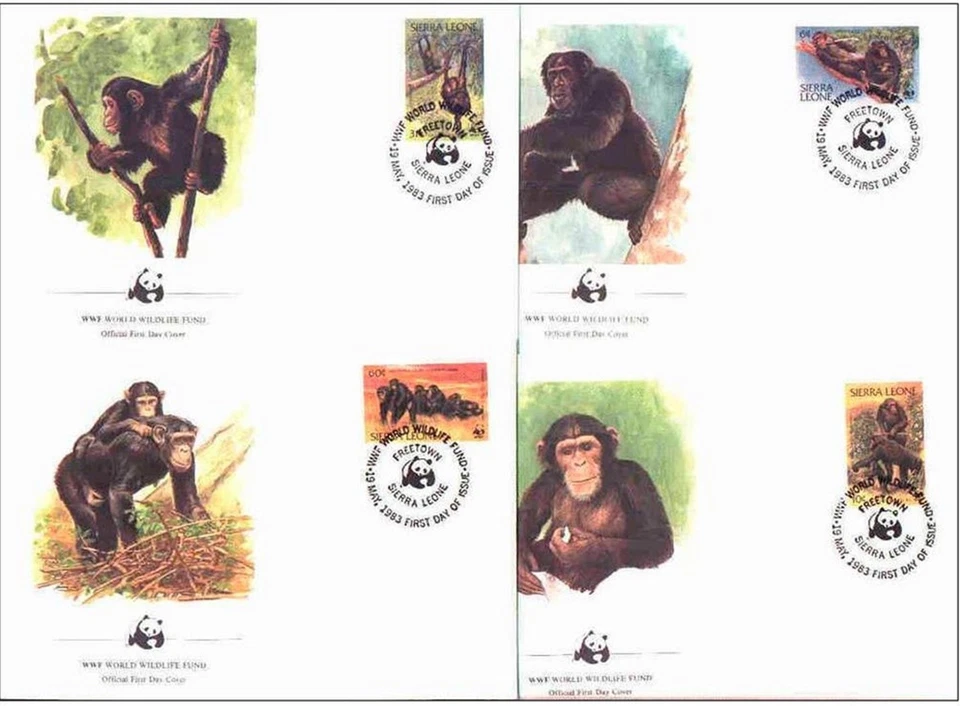 Sierra Leone 1983  ☀ W.W.F. - Fauna Monkeys  ☀ 4x FDC - Image 1 of 1