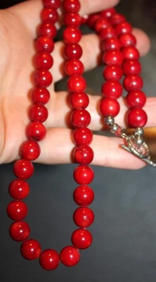 Precioso collar impecable grueso coral rojo cuentas plata esterlina lote # 678 Foto 1 de 4