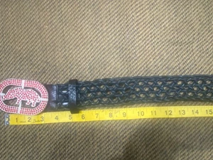 Fibbia rinoceronte strass rosso Ecko Untld - cintura intrecciata 2 pollici - donna lunga 38+ - Foto 1 di 12