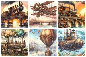 TRANSPORTE STEAMPUNK Tarjetería Tarjetas Toppers Álbum de Recortes Etiquetas Papel Artesanía - Imagen 1 de 1