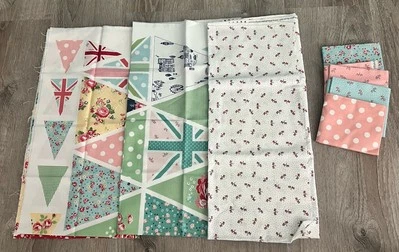 Notting Hill Banner Bunting Panel Pink Blue by Amy Smart for Riley Blake designs - Image 1 of 4