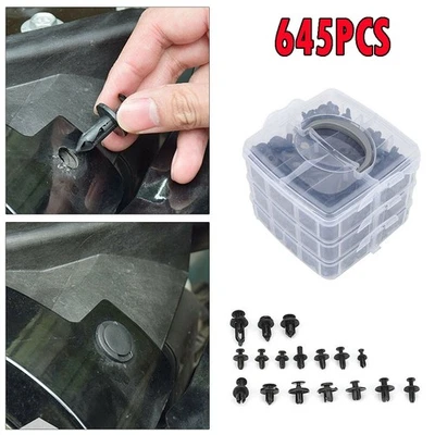1/2 juego 650 piezas de sujetadores de plástico para carrocería de automóvil clips de ajuste de empuje pasador remache kit de parachoques D Foto 1 de 4