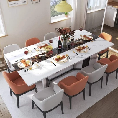Mesa de jantar grande retangular branca para 4 a 10 pessoas estilo moderno - Imagem 1 de 4