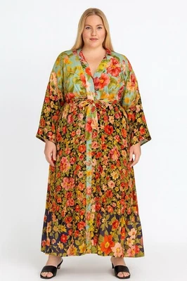 NUEVO CON ETIQUETAS Johnny Was Burke Floral Rayón Kimono Talla 1X Bata Camisa Maxi Vestido Niveles Foto 1 de 4