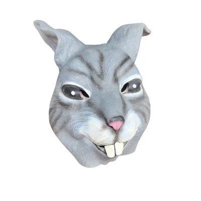 Adults Grey Rabbit Head Mask Rubber Latex Fancy Dress Easter Bunny Wonderland Al - Image 1 of 4