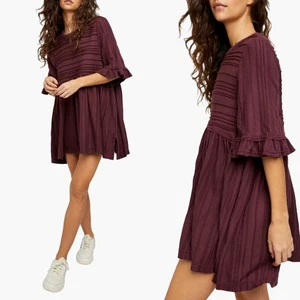 Free People weinrot Take a Spin Oversize Babydoll Tunika Größe Small - Bild 1 von 6