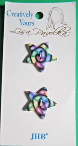 (2) VINTAGE JHB 7/8" LISA PAVELKA STAR POLYMER CLAY 2-HOLE BUTTONS NOS 53384-J1 - Picture 1 of 3