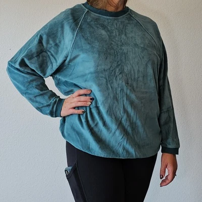 So Cute Aerie Turquoise Velvet Green Soft Crewneck Sweatshirt XS Balloon Sleeve. - Image 1 of 4