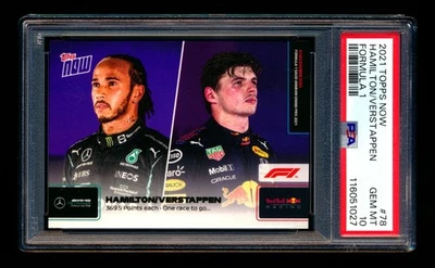 2021 TOPPS NOW FORMULA ONE F1 #78 LEWIS HAMILTON MAX VERSTAPPEN DUAL PSA 10 GEM! - Image 1 of 2