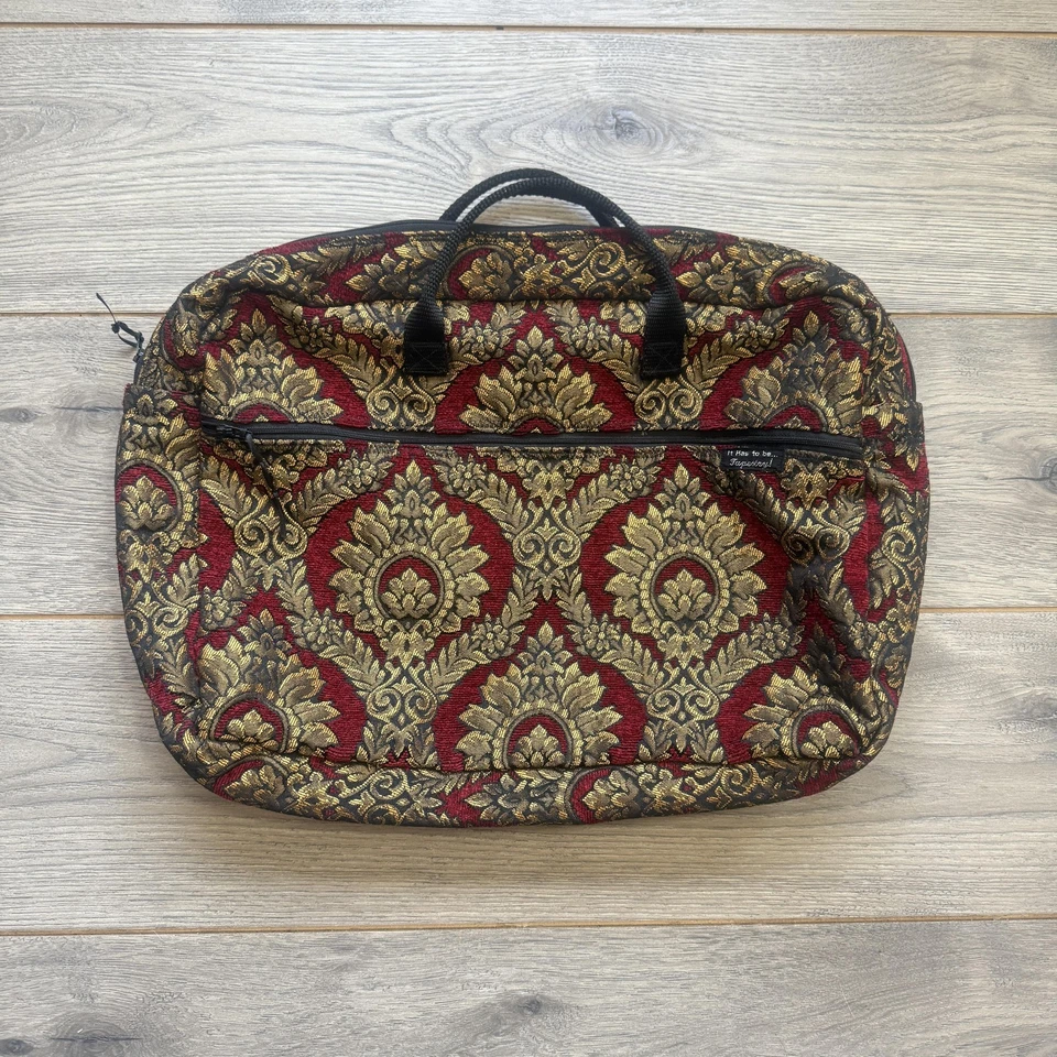 Tem que ser... Tapeçaria! Pasta Damasco Bolsa para Laptop Ouro Vermelho Preta Alça Superior - Imagem 1 de 4