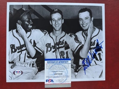 EDDIE MATTHEWS *PSA DNA* Autographed 8X10 photo *HOF*  Hank Aaron / Warren Spahn - Image 1 of 3