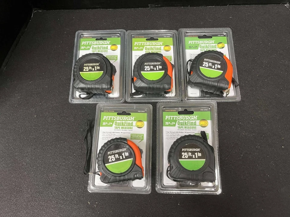 (5) PITTSBURGH QUICK FIND TAPE MEASURE LOT 25' x 1" RUBBER GRIP - Image 1 of 2
