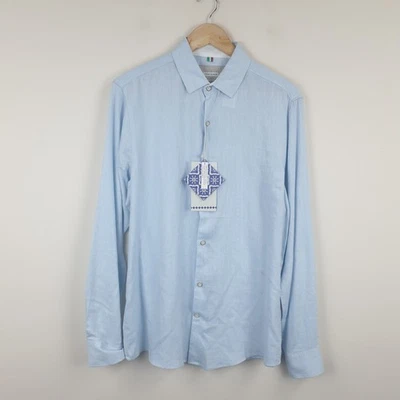 Bruno Positano Shirt Mens Small Blue Long Sleeve Button Up Linen Blend - Image 1 of 4