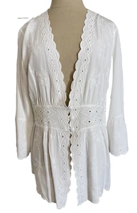 Top túnica blanca Soft Surroundings M bordada para mujer vieira mangas campana boho - Imagen 1 de 9