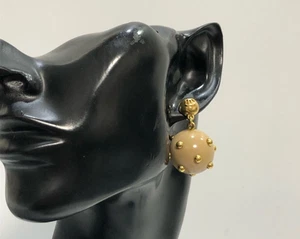CHANEL Earrings Coco Logo Ball Drop Beige Gold Plate Studs 00A - Picture 1 of 9