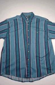 Vintage BRUT Faberge Cologne gestreiftes blaues Kurzarmhemd mit Knopfleiste Größe XL - Bild 1 von 8